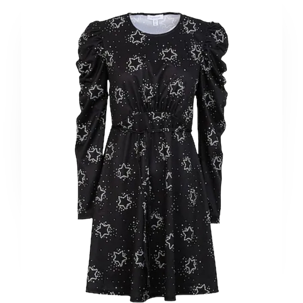 TOPSHOP  Flippy Long Sleeve Puff Shoulder Fit & Flare‎ Star Print Mini Dress